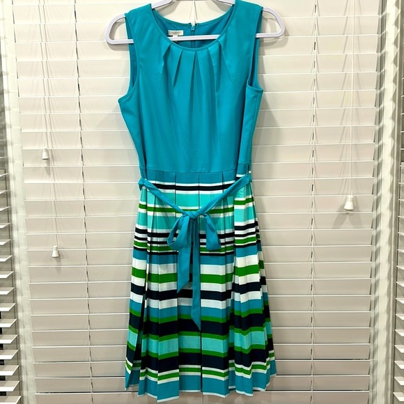 Talbots Petite Polyester Work Dress with Striped Pleated Bottom sz. 10P NWT - Picture 1 of 10